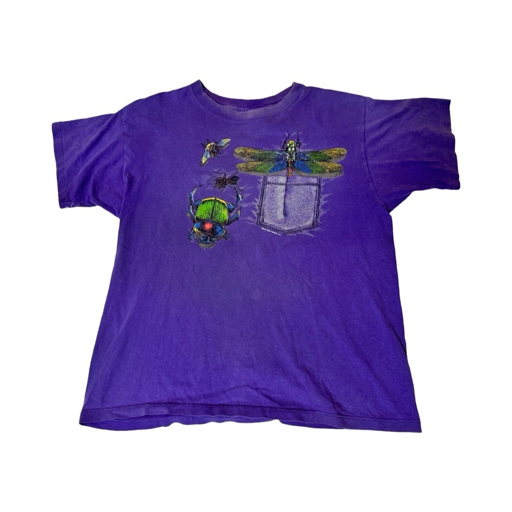 Vintage Sun Sportswear Purple Insect Beetle Dragonfly Graphic T-Shirt USA Made